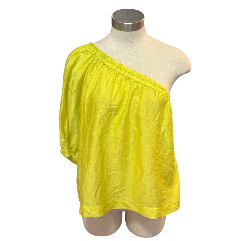 Anthropologie Maeve Leonie Top One Shoulder Lightweight Lime Green Sz. S - Picture 2 of 10